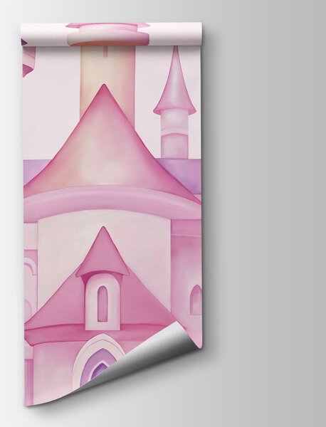 Carta da parati Castello rosa con farfalle e nuvole rosa, Carta da parati per Bambini, Carta da parati popolare, t00802 - Tapeko.it