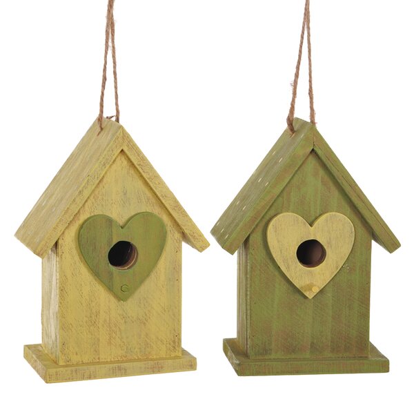 Set 4 Casette per Uccelli da Appendere in Legno H 16 cm
