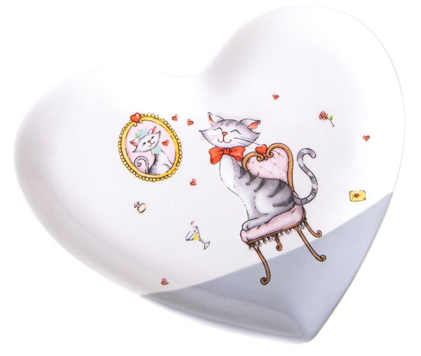 Set 4 Piatti a Forma di Cuori con Decori Larghezza 19,5 cm