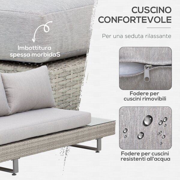 Outsunny Salotto da Giardino, Set Divani da Esterno con Tavolino da Giardino, Mobili da Giardino in Rattan Grigio|Aosom