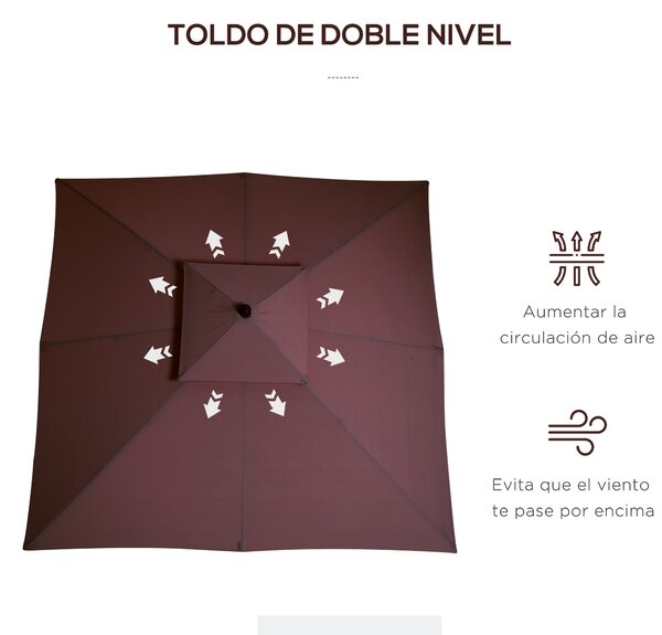 Outsunny Ombrellone da Giardino 3x3m con 8 Stecche in Bamboo e Copertura Parasole a 2 Livelli, Marrone|Aosom