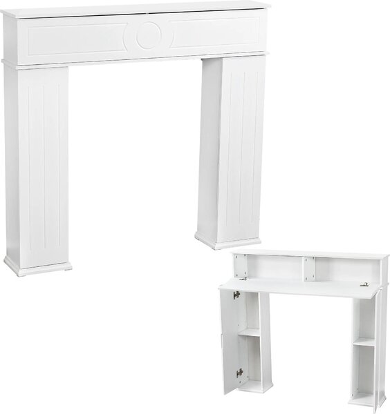 Rinnovamento decorativo del camino: cornice per camino con spazio contenitivo e ripiani - 100x107x18 cm - MDF - 6 vani - Aspetto antico - Bianco
