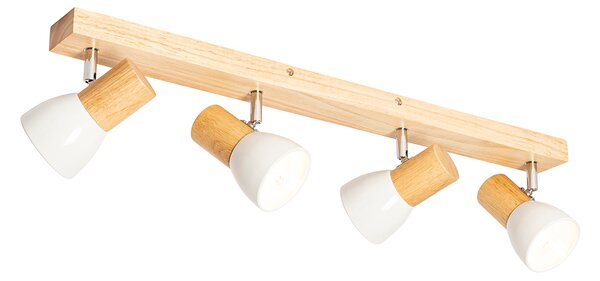 Faretto da soffitto in legno con 4 luci bianche orientabili - Thorin