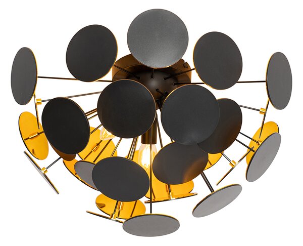 Plafoniera design nero con oro 54cm 3 luci - Cerchio