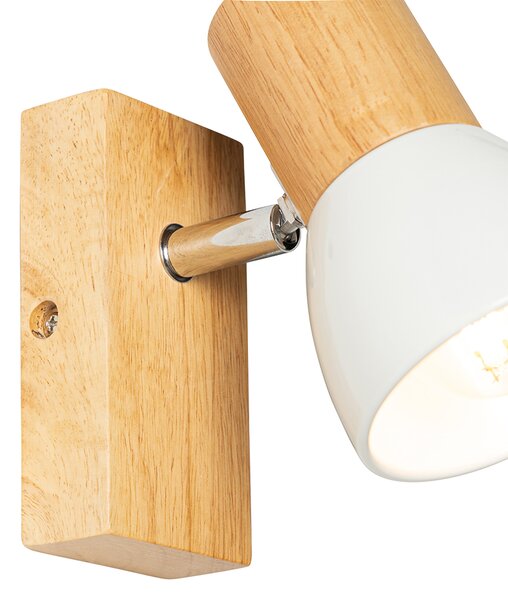 Applique da parete rustica in legno con bianco regolabile - Thorin