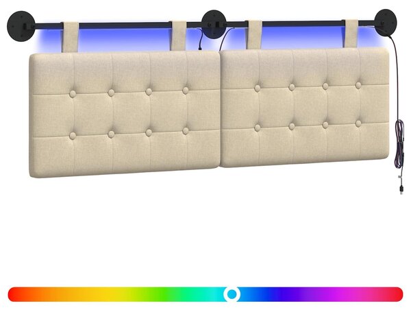 Testiera sospesa Con luce LED Crema Tessuto