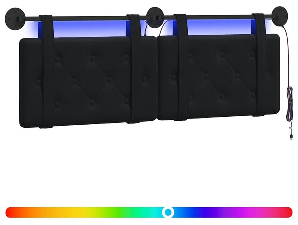 Testiera sospesa Con luce LED Nero Velluto