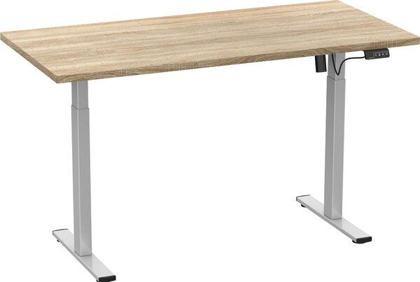 Scrivania LonaE con meccanismo alza-abbassa elettrico, 160x80x71-120cm, decoro rovere, color argento