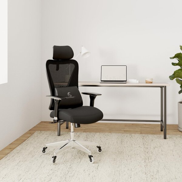 Sedia da ufficio ergonomica, dimensioni extra, rete nera, capacità di carico di 150 kg, struttura in polimero
