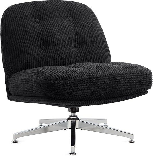 Sedia da ufficio senza braccioli, poltrona da salotto con gambe incrociate | Sedia girevole ergonomica con imbottitura extra e grande cuscino, sedia da scrivania per l'ufficio domestico, toeletta, camera da letto (nera)