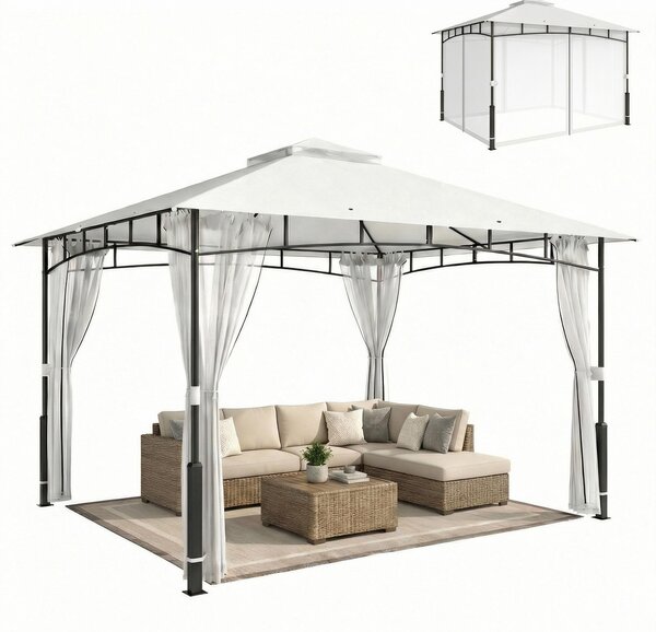 Outsunny, gazebo da giardino, 3x3,6 metri, con zanzariera, tetto a doppia falda, colore nero
