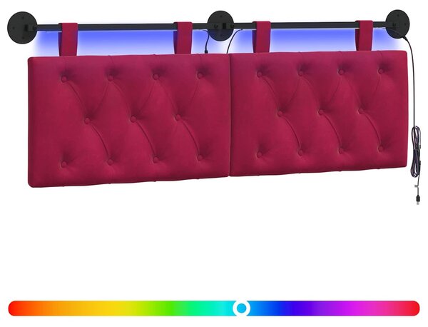 Testiera sospesa Con luce LED Rosso Vino Velluto