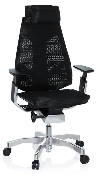 Sedia da ufficio di alta qualità GENIDIA PRO, ergonomica, con braccioli e rivestimento in rete, colore nero. Sedia girevole per ufficio o per la casa