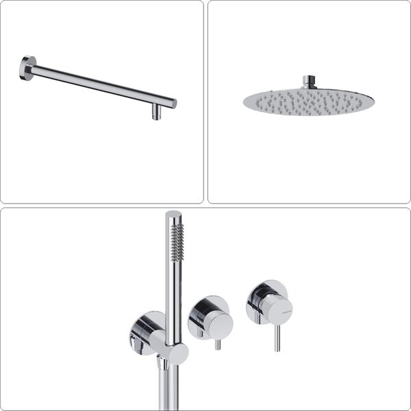 SANYCCES LOOP Miscelatore monocomando da incasso con deviatore, doccetta e flessibile + braccio doccia e soffione doccia a pioggia, cromato