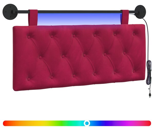 Testiera sospesa Con luce LED Rosso Vino Velluto