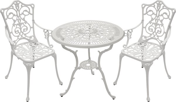 Set da giardino DEGAMO Bistroset, set da salotto in stile Art Nouveau, 3 pezzi, fusione di alluminio bianca, resistente alle intemperie