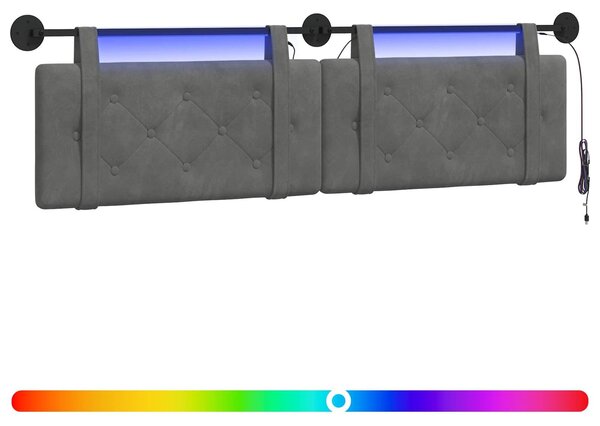 Testiera sospesa Con luce LED Grigio Scuro Velluto