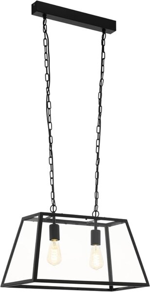 Lampada a sospensione, vetro, trasparente, nero, H 110 cm, AMESBURY