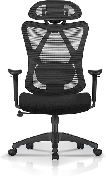 Sedia da ufficio Estelle - Sedia ergonomica per ufficio - Sedia per computer - Sedia con struttura a rete - Supporto lombare regolabile - Poggiatesta - Capacità di carico fino a 150 kg - Altezza regolabile - Colore: nero