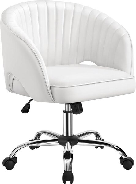 Sedia da ufficio, sedia da trucco in ecopelle, sedia da scrivania regolabile in altezza, sedia girevole con funzione oscillante, portata massima di 136 kg, ideale per ufficio, camera da letto, colore bianco