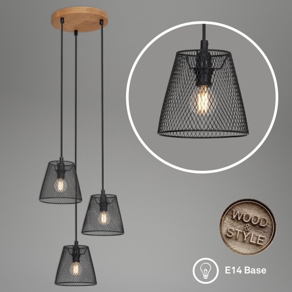 Briloner 4074-035 - Lampadario a sospensione con filo TAUNUS 3xE14/40W/230V albero di caucciù