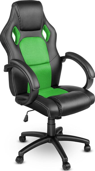 Sedia da ufficio nera/verde, rivestita in ecopelle, regolabile in altezza, larghezza 50 cm