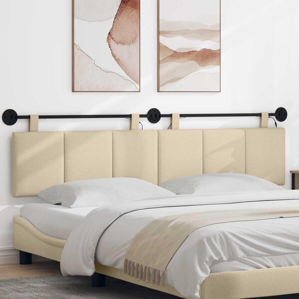 Testiera sospesa Con luce LED Crema Tessuto