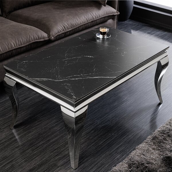 Tavolino moderno in stile barocco, marca riess-ambiente, 100 cm, colore nero, cromo, antracite, con finitura effetto marmo in Vetroceramica