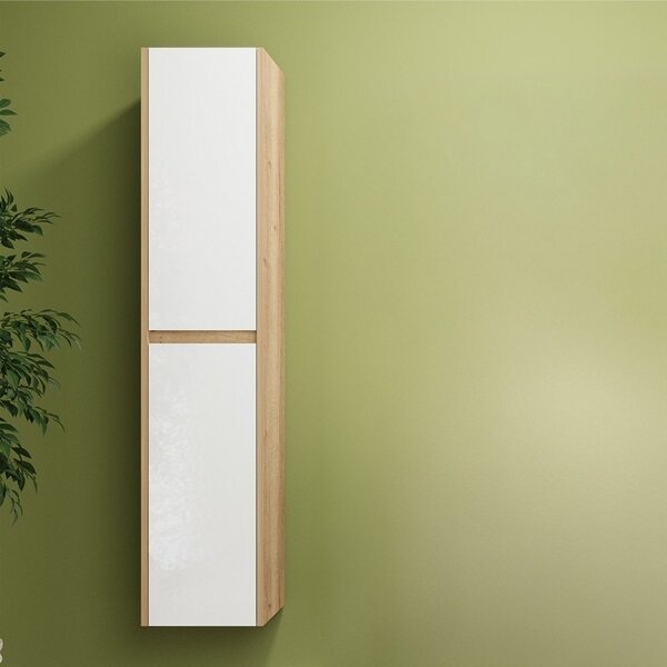 Kamalu colonna bagno sospesa 166 cm colore rovere naturale e bianco lucido | lac-amfi-rb