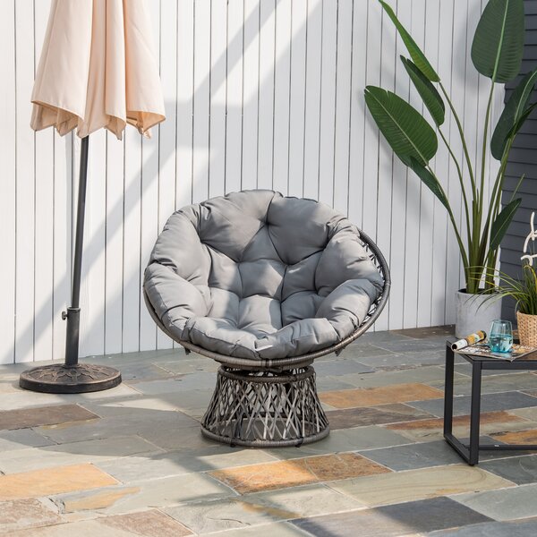 Outsunny Poltrona Sedia Papasan Girevole a 360° con Cuscino Giardino Rattan 87 × 97 × 90cm Nero