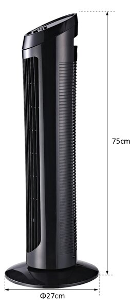 HOMCOM Ventilatore a Torre con Funzione Oscillante Tower Fan, 45W, 3 Modalità, Plastica ABS, Nero, 27x27x75cm