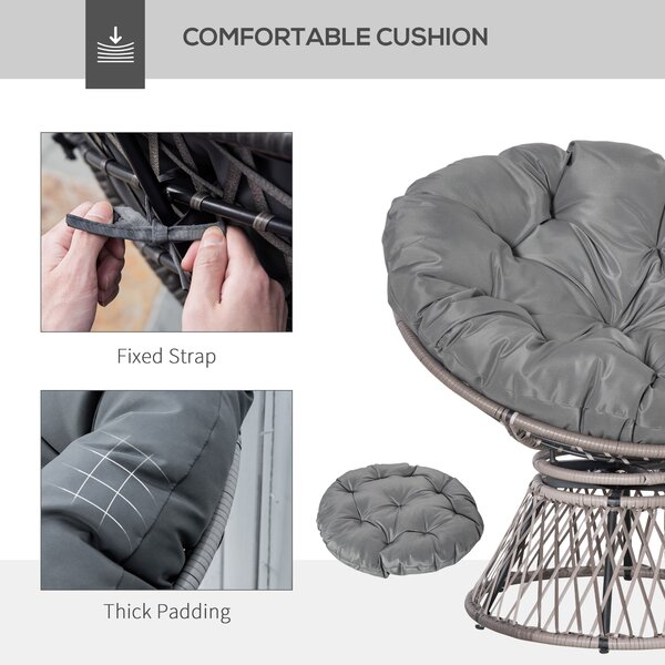 Outsunny Poltrona Sedia Papasan Girevole a 360° con Cuscino Giardino Rattan 87 × 97 × 90cm Nero