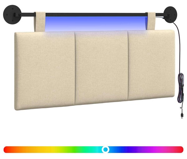Testiera sospesa Con luce LED Crema Tessuto