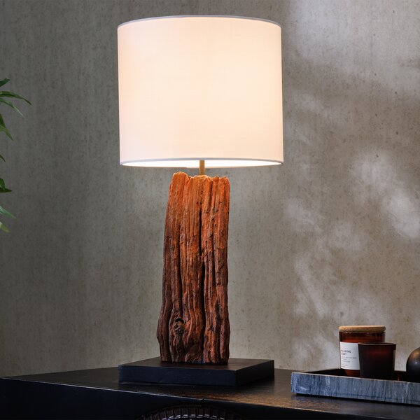 Lampada da tavolo riess-ambiente ROUSILIQUE, 60 cm, bianca, con base in legno naturale, paralume in cotone, forma rotonda, attacco E27