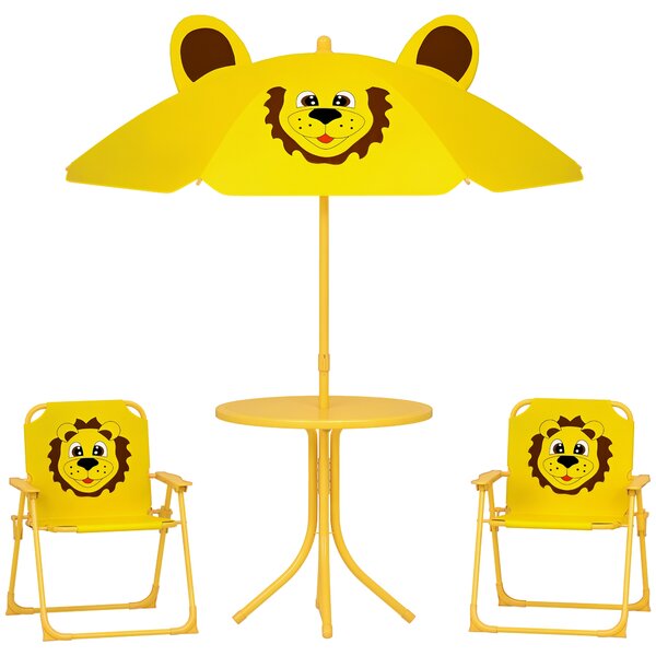 AIYAPLAY Set da Giardino per Bambini 2-5 Anni con Tavolino Rotondo, 2 Sedie Pieghevoli e un Ombrellone, Giallo