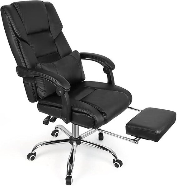 Sedia da ufficio, ergonomica, con supporto lombare e poggiapiedi, comoda sedia da ufficio in poliuretano