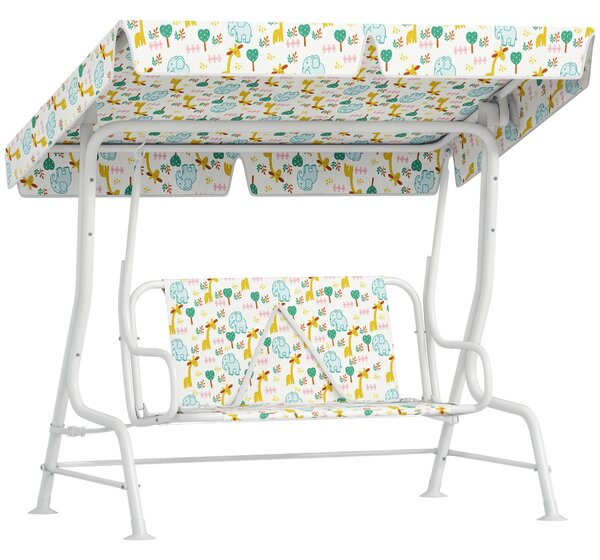 AIYAPLAY Dondolo per Bambini da Esterno a 2 Posti con Tettuccio Regolabile e Cinture di Sicurezza, 112x75x120 cm, Bianco