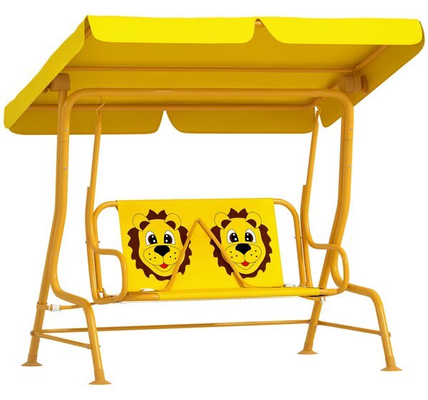 AIYAPLAY Dondolo per Bambini da Esterno a 2 Posti con Tettuccio Regolabile e Cinture di Sicurezza, 112x75x120 cm, Giallo