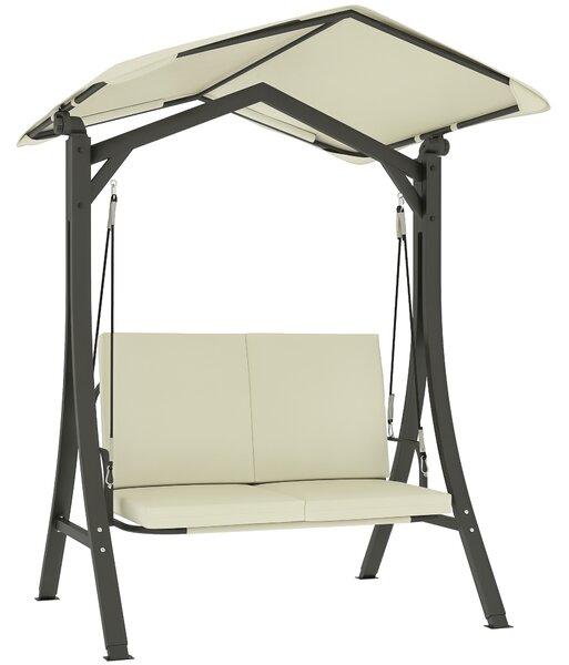 Outsunny Dondolo da Giardino 2 Posti con Tettuccio Regolabile e Cuscini, 150x120x182 cm, Crema