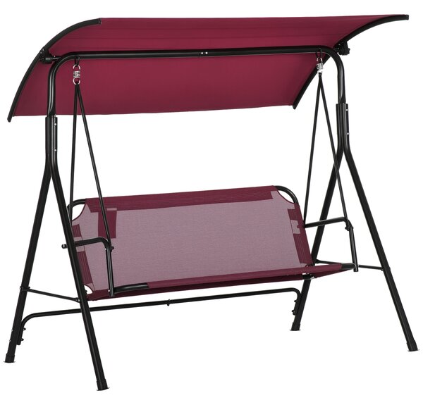Outsunny Dondolo da Giardino 3 Posti in Acciaio con Tetto Parasole in Poliestere, 172x110x153 cm, Rosso e Nero
