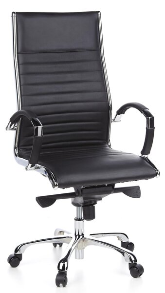 Sedia da ufficio con schienale alto, in pelle nera, ergonomica, altezza 125 cm