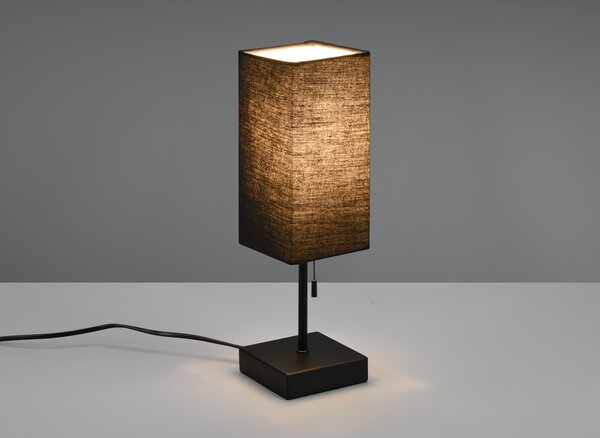 Lampada da tavolo a LED con paralume in tessuto e funzione di ricarica USB per cellulare, nera, altezza: 35 cm