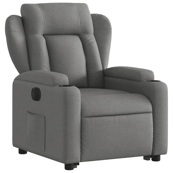 Poltrona reclinabile elettrica, color grigio scuro - rivestita in tessuto con sistema di sollevamento motorizzato - capacità di carico: 110 kg