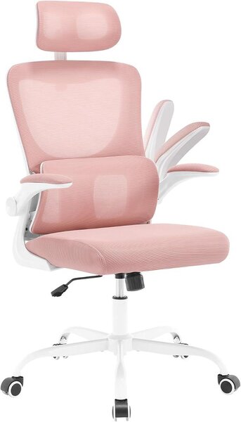 Sedia ergonomica per ufficio, sedia da scrivania con funzione oscillante, poggiatesta regolabile, braccioli reversibili, supporto lombare. Sedia da lavoro per ufficio, sedie per ufficio con portata massima di 150 kg, colore rosa