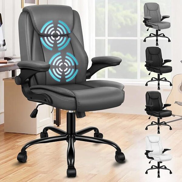 Sedia da ufficio ergonomica, poltrona massaggiante, sedia da scrivania con braccioli regolabili in altezza, sedia girevole con funzione basculante (90°-135°), sedia da computer con rotelle, sedia per riunioni in ecopelle, grigia