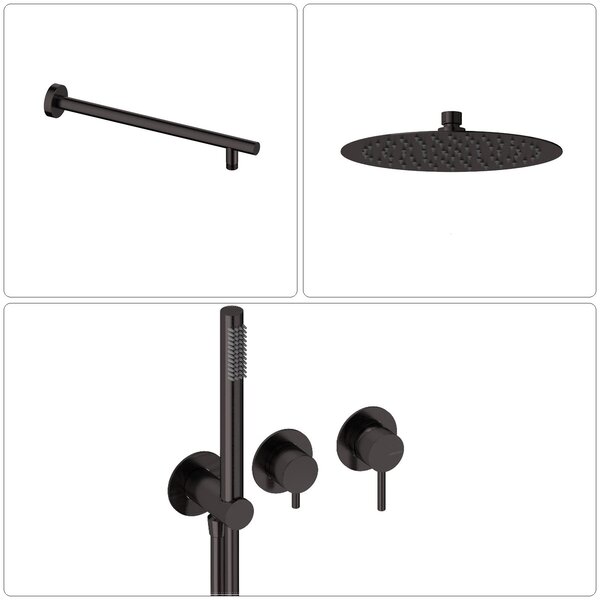 SANYCCES LOOP Miscelatore monocomando da incasso con deviatore, doccetta e flessibile + braccio doccia e soffione doccia a pioggia, nero metallizzato