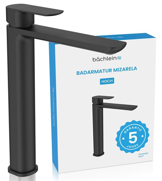 Miscelatore alto per bagno Mizarela - nero | Miscelatore alto per bagno dal design classico - rubinetto per lavabo da appoggio