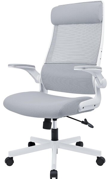 Sedia da ufficio ergonomica, grigia - Poggiatesta regolabile - Schienale in rete