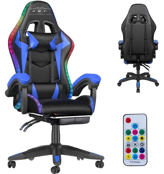 Sedia da gaming con illuminazione RGB a LED - Rivestimento in ecopelle blu - Design ergonomico per un comfort ottimale - Capacità di carico: 125 kg
