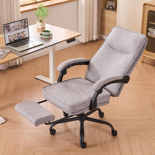 Sedia da ufficio ergonomica, grigia - Schienale regolabile con poggiapiedi - Portata massima: 150 kg - Tessuto traspirante - Ideale per l'ufficio e il lavoro da casa